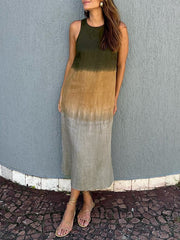 Smellmail™-Casual cotton and linen slit gradient tie-dye long skirt