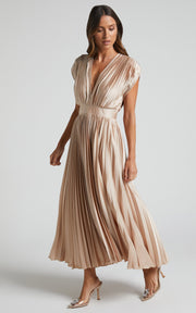 Smellmail™-Timeless Elegance: Draped V-Neck Pleated Skirt Dress