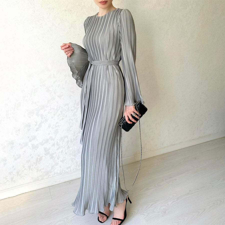 Smellmail™-Pleated Bell Sleeve Maxi Dress