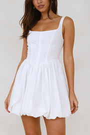 Smellmail™-Fishbone Waist Cinched White Mini Dress