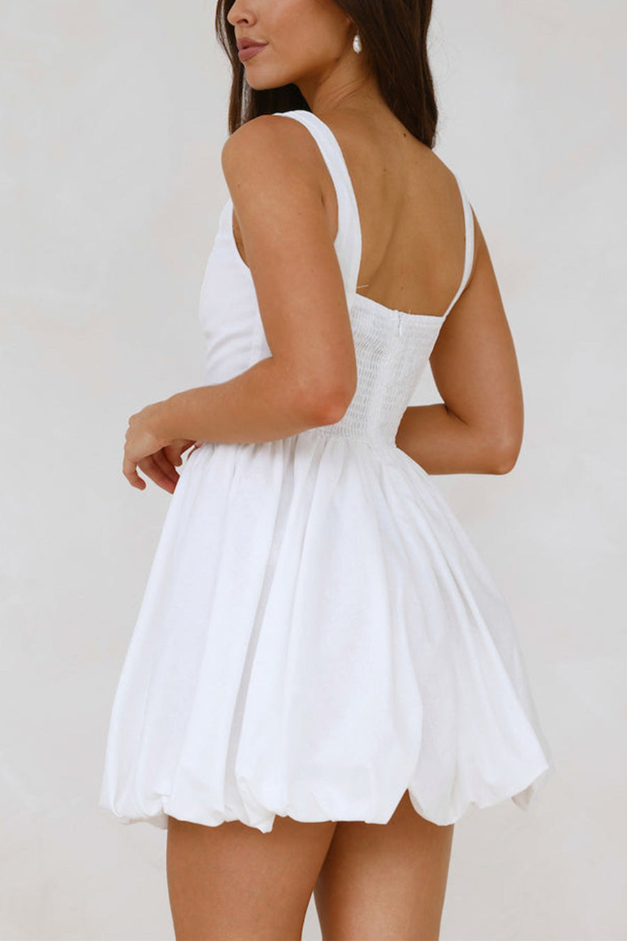 Smellmail™-Fishbone Waist Cinched White Mini Dress