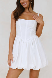 Smellmail™-Fishbone Waist Cinched White Mini Dress