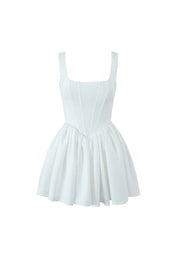 Smellmail™-Fishbone Waist Cinched White Mini Dress