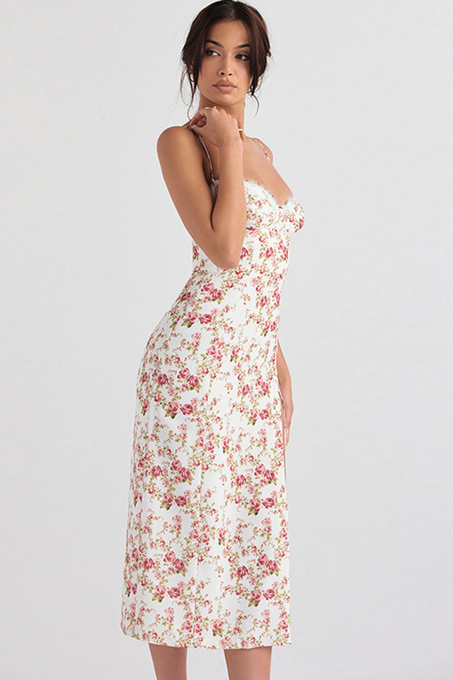 Smellmail™-Floral Print Lace Split Cami Dress