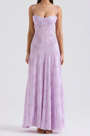 Smellmail™-Floral Jacquard Tassel Lace Up Maxi Dress