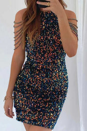 Smellmail™-Fringe Shoulder Sequins Pack Hip Mini Dress