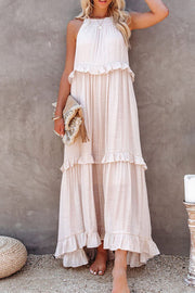 Smellmail™-Halter Sleeveless Pleated Tiered Maxi Dress