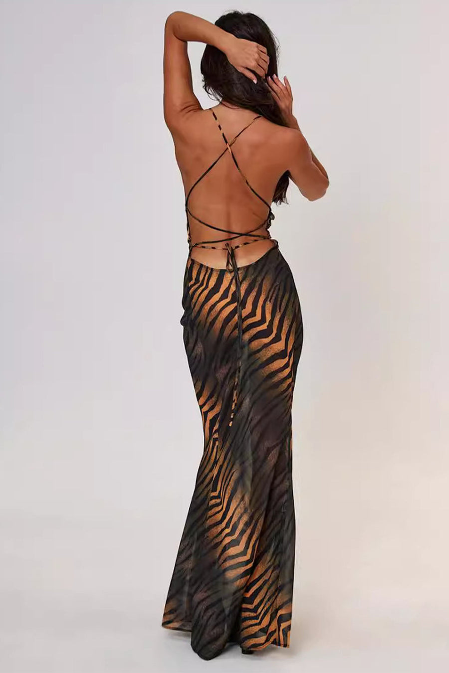 Smellmail™-Leopard Backless Strappy Maxi Dress