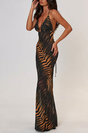 Smellmail™-Leopard Backless Strappy Maxi Dress