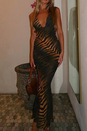 Smellmail™-Leopard Backless Strappy Maxi Dress