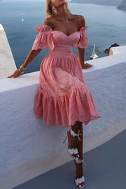 Smellmail™-Off-shoulder Hollow Out Ruffle Dress