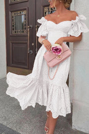 Smellmail™-Off-shoulder Hollow Out Ruffle Dress