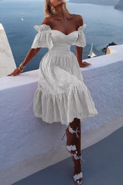 Smellmail™-Off-shoulder Hollow Out Ruffle Dress