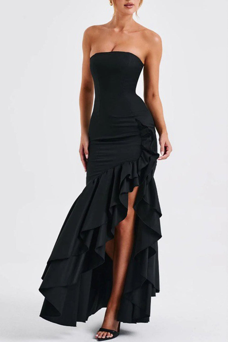 Smellmail™-Ruffled Tiered Slit Sleeveless Midi Dress