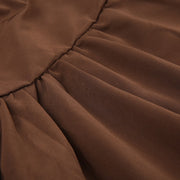 Brown Square Neck Long-Sleeve Pleated Dress