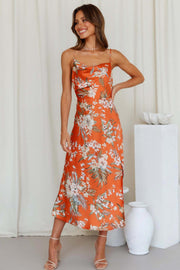 Smellmail™-Satin Cowl Neck Floral Print Slit Cami Dress