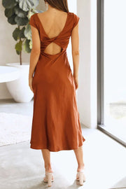 Smellmail™-Satin Cowl Neck Twisted-back Slit Dress