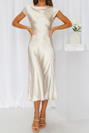 Smellmail™-Satin Cowl Neck Twisted-back Slit Dress