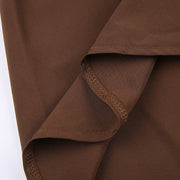 Brown Square Neck Long-Sleeve Pleated Dress