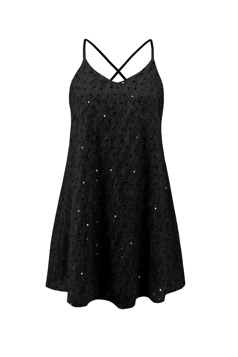 Smellmail™-Sequins Low Cut Crisscross Back Mini Dress