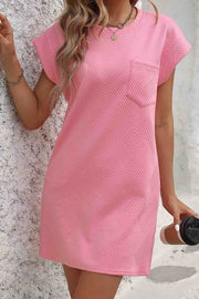 Smellmail™-Textured Cap Sleeve Mini Dress