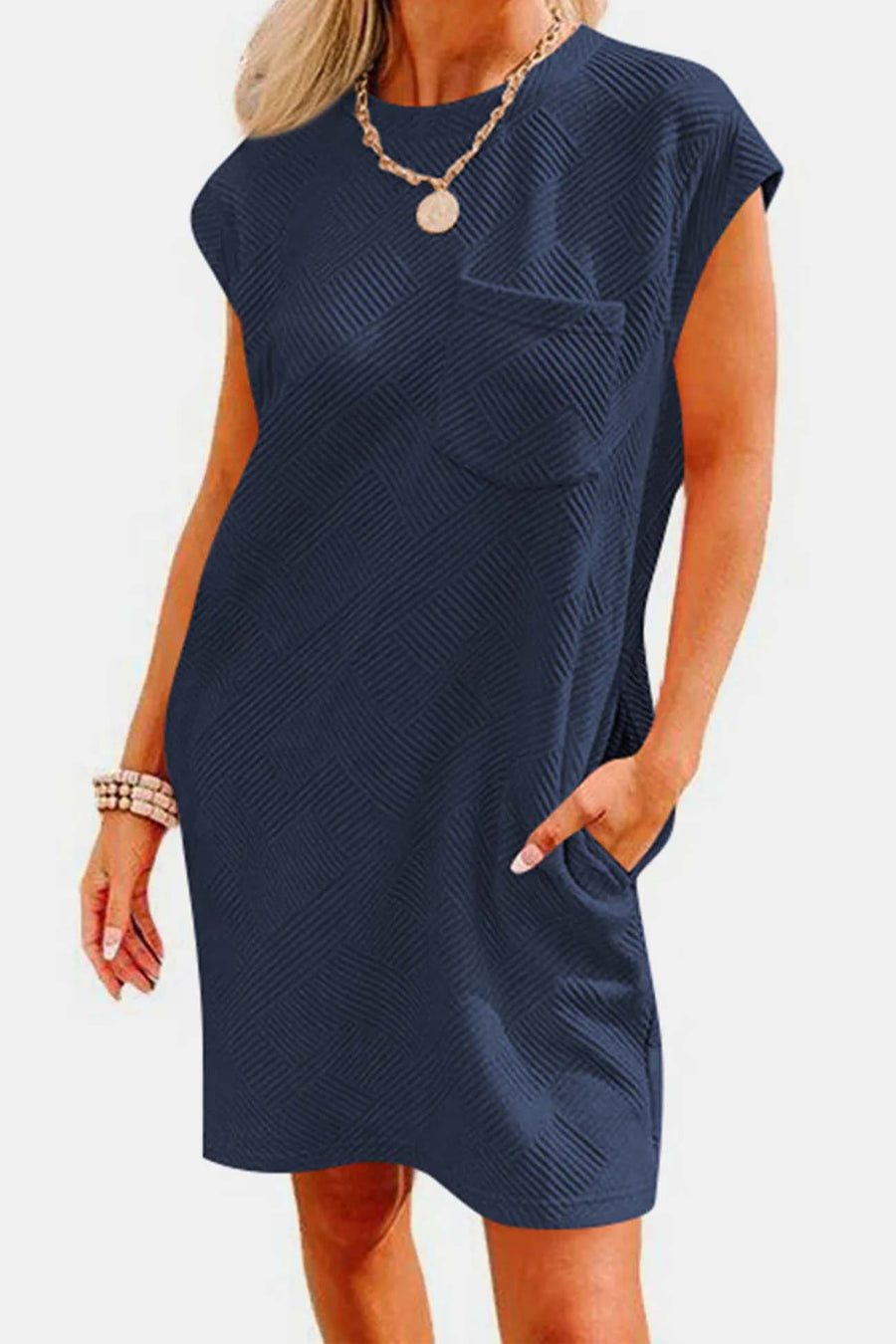 Smellmail™-Textured Cap Sleeve Mini Dress