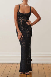 Smellmail™-Solid Lace Slit Cami Dress