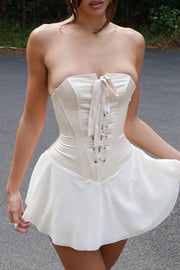 Smellmail™-Strapless Tie-up Corset Ruched Dress