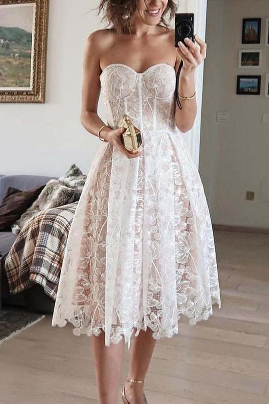 Smellmail™-Strapless Embroidered Lace Midi Dress