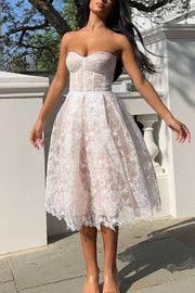 Smellmail™-Strapless Embroidered Lace Midi Dress