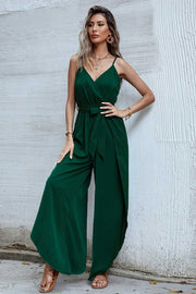 Smellmail™-V Neck Waisted Slit Jumpsuits