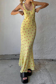 Smellmail™-Yellow Scoop Neck Floral Tank Dress