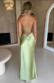 V-neck satin slit maxi dress