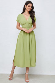 loveedsTM-V-neck dress backless high waist solid color dress