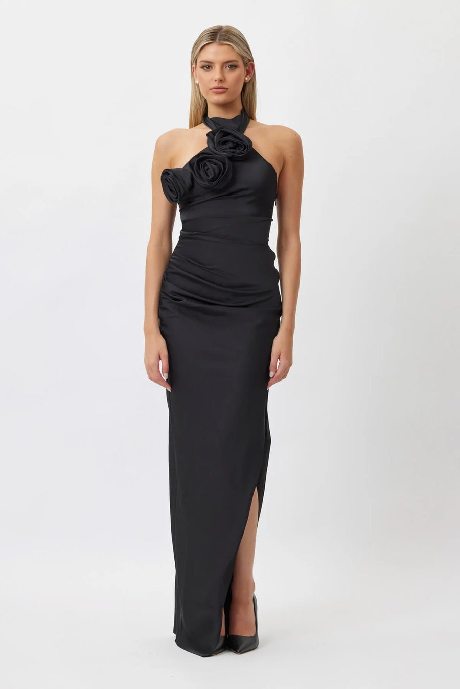 Smellmail™-Long halter neck off-shoulder evening dress with ribbon and flowers