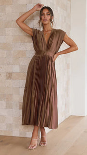 Smellmail™-Timeless Elegance: Draped V-Neck Pleated Skirt Dress