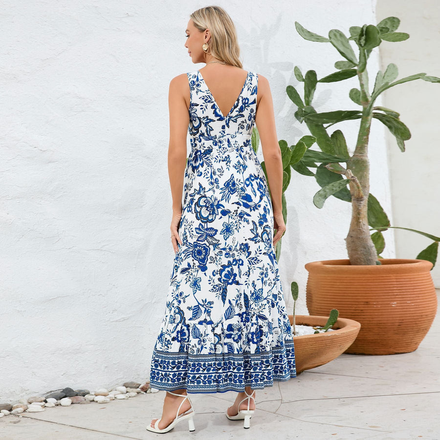 Smellmail™-Vintage Floral Print Summer Maxi Dress