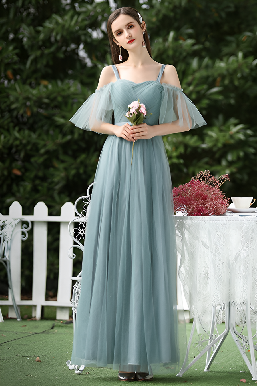 Smellmail™-Flattering Mesh Bridesmaid Dress