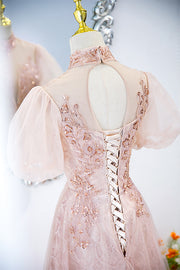 loveedsTM-Pink lace evening gown