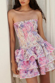 Smellmail™-Strapless cake dress, slim fit backless floral dress