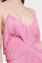 loveedsTM-Low-cut V-neck suspender tassel pink dress