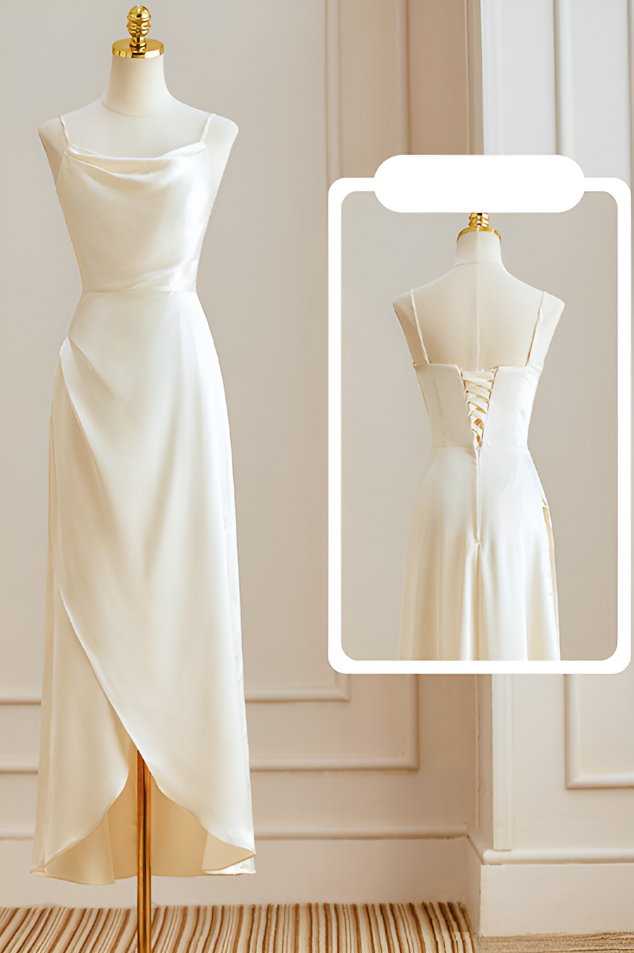 Smellmail™-Champagne satin bridesmaid dress new high-end dress