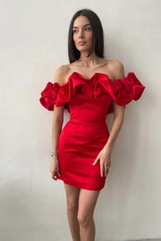 Smellmail™-Solid color strapless off-the-shoulder evening dress with earrings