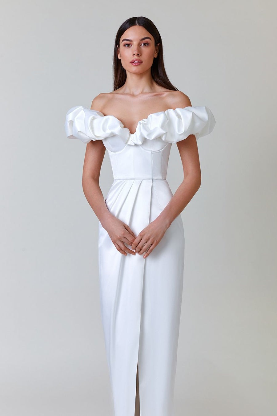 loveedsTM-One-shoulder strapless ruffled dress with high slit