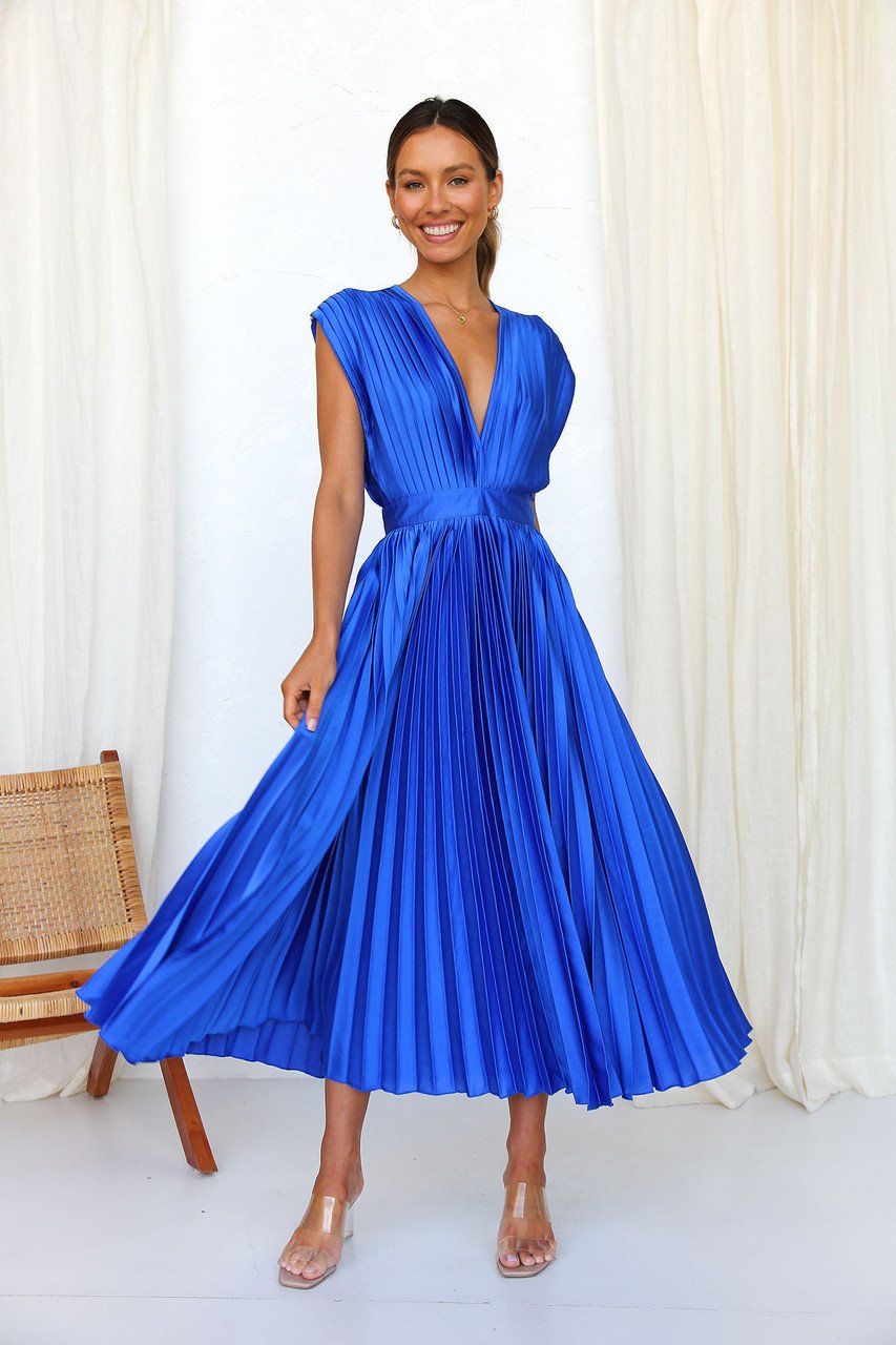 Smellmail™-Timeless Elegance: Draped V-Neck Pleated Skirt Dress