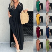 Smellmail™-Slit V-neck long casual dress