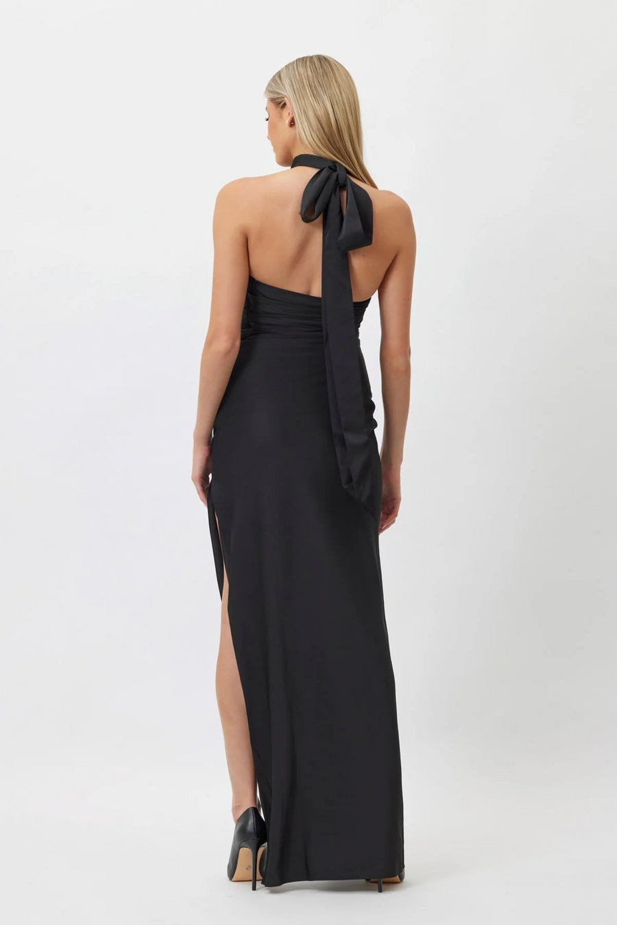 Smellmail™-Long halter neck off-shoulder evening dress with ribbon and flowers