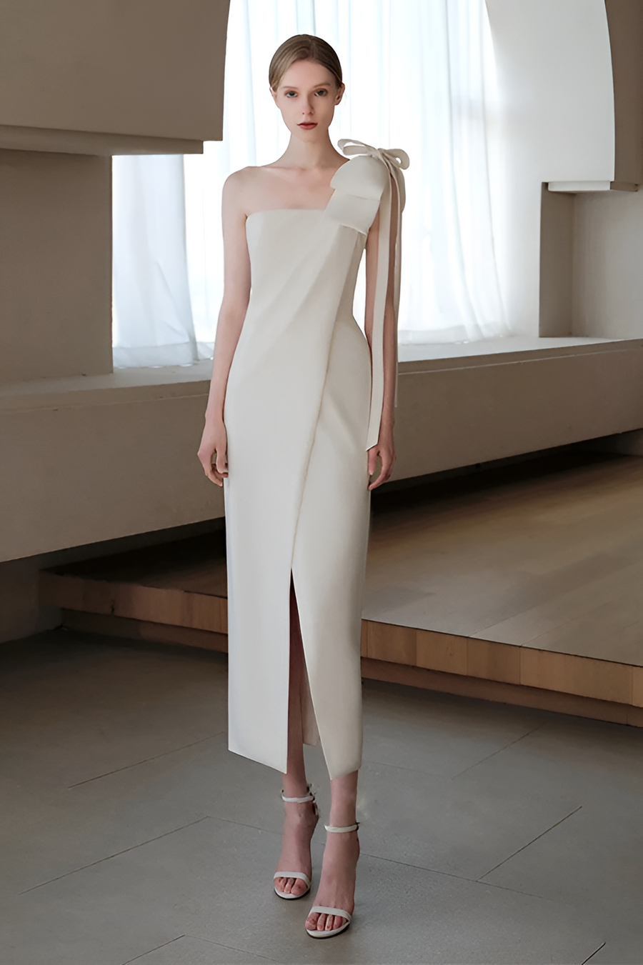 Smellmail™-Elegant banquet sexy slit one-shoulder white evening dress