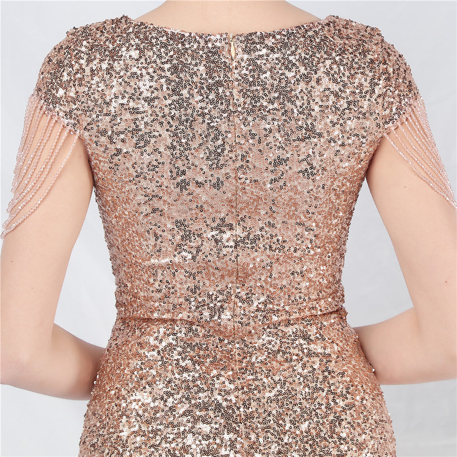 Smellmail™-Beaded sequined long A-line evening gown