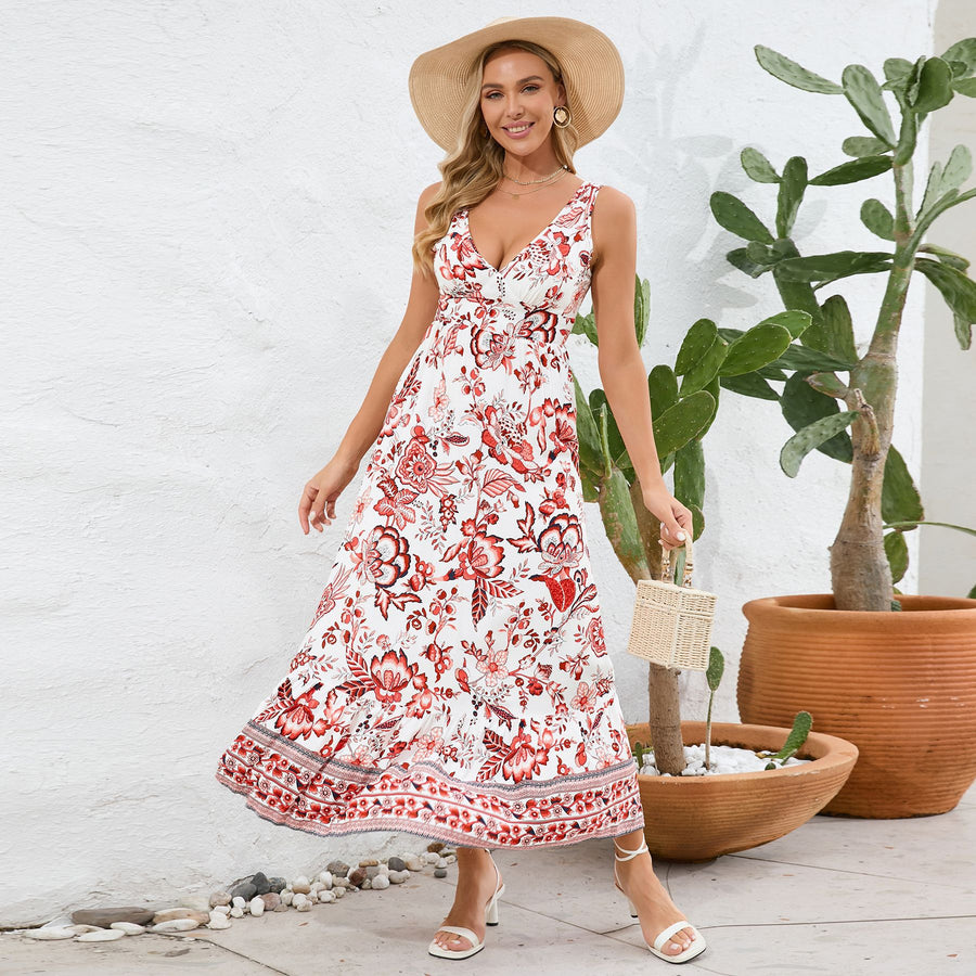 Smellmail™-Vintage Floral Print Summer Maxi Dress